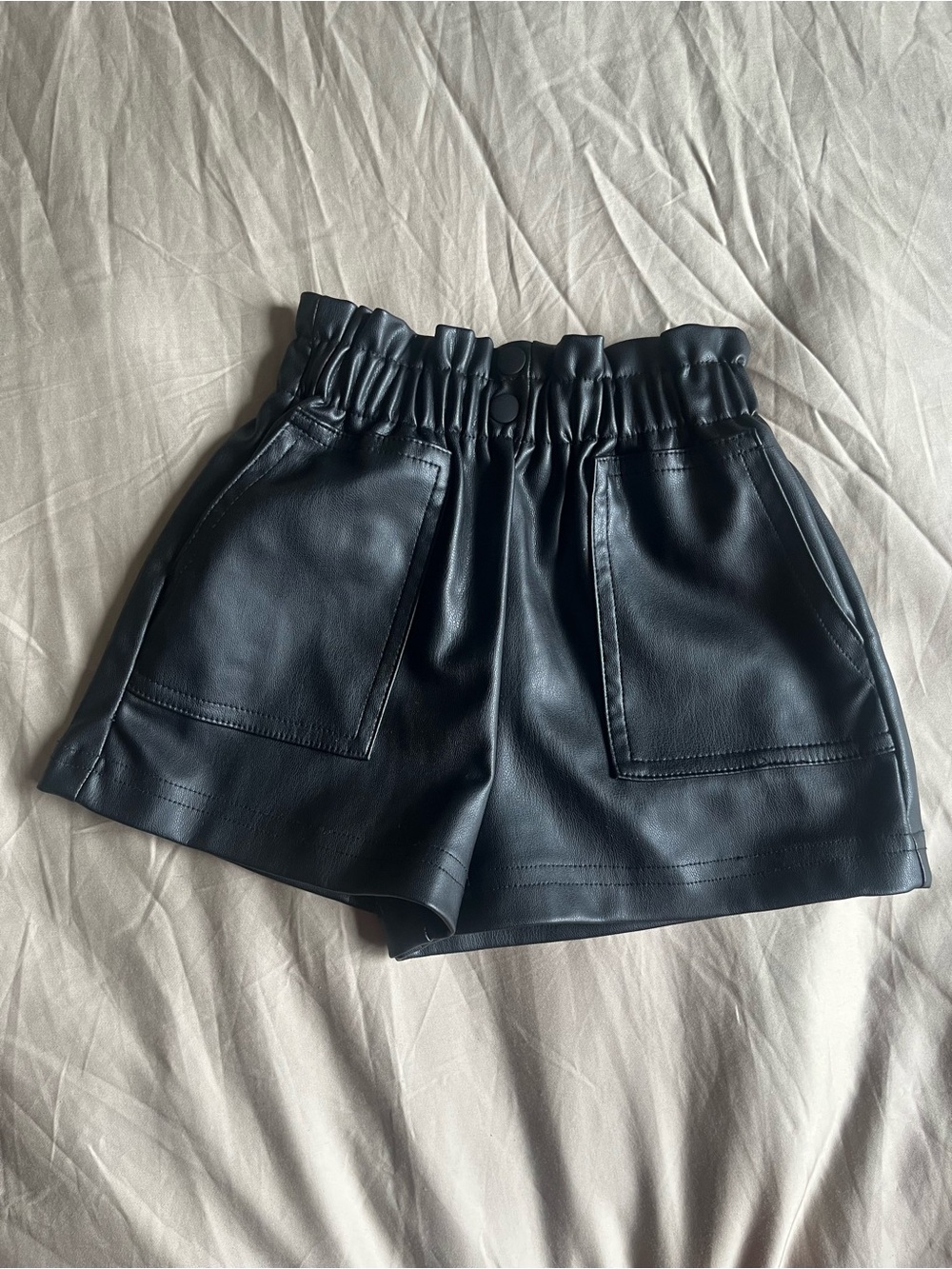 Zara Black Faux Leather Paperbag Waist Kids Shorts